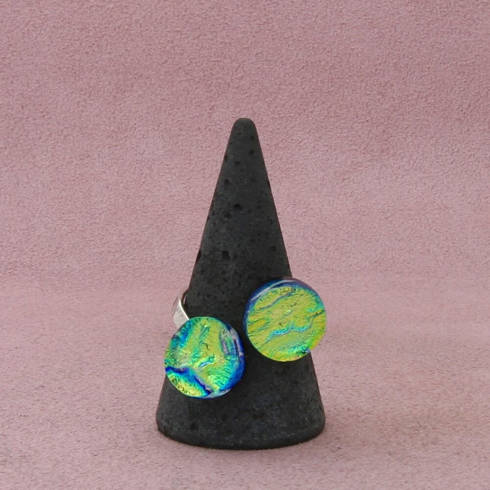 sterling silver vintage dichroic glass bypass adjustable ring size 11